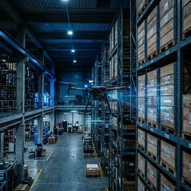 Dron industrial UAV para inspección logística de inventarios