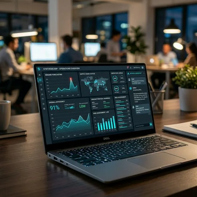 Interfaz de ERP corporativo con agentes de IA integrados